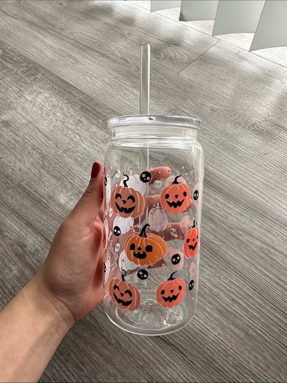 Halloween Pumpkin plastic cup with Straw - Orange Pumpkin Design